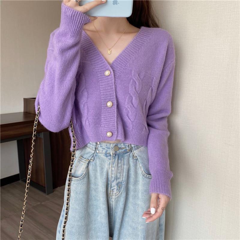 Stylish V-neck Long-sleeved Crop Top Soft And Comfortable Womens Cardigan For Autumn