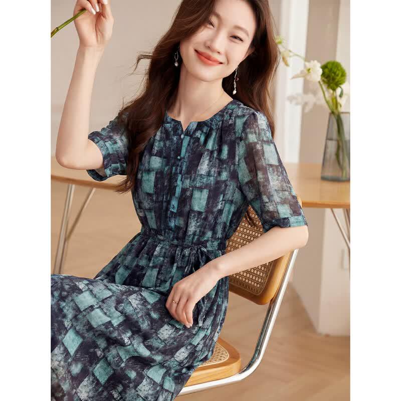 Women s Elegant Printed Chiffon A-Line Midi Dress 2XL синий