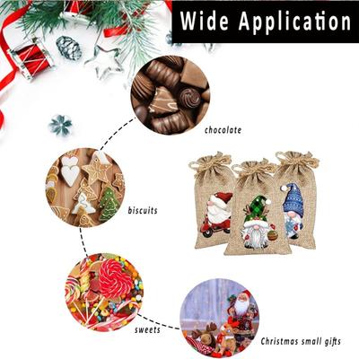 12 Stück/Set Weihnachten Leinen Kordelzug Party Geschenktüten Weihnachtsmann Süßigkeitentüten Leinen Verpackungsbeutel Weihnachtsbaumschmuck