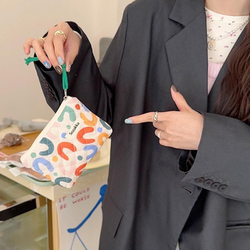 Soft Cotton Flower Pattern Makeup Bag Zipper Storage Lipstick Bows Bag Cosmetic Toiletry Wash Pouch Multifunctional Coin Wallet