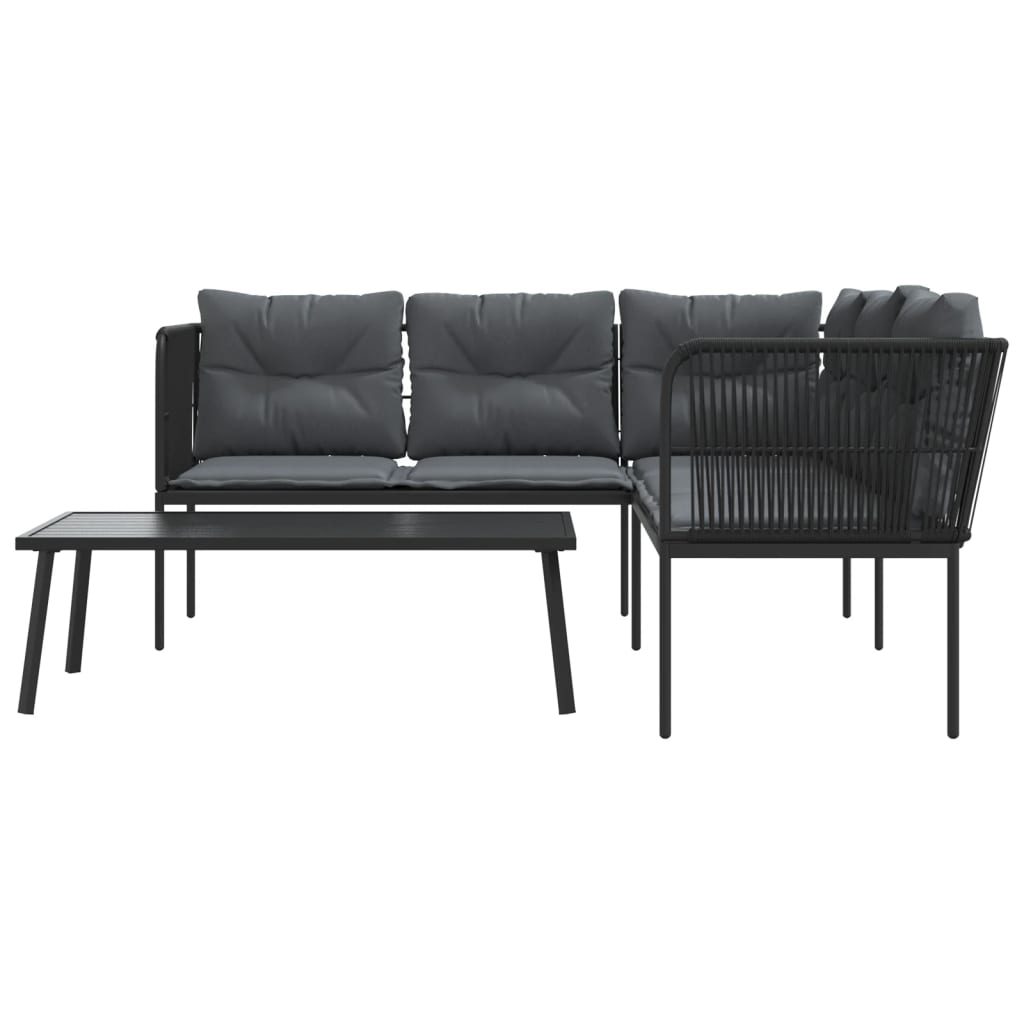 Vidaxl Garden Furniture Set with Cushions, Black, Steel and Textilene