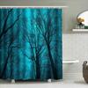 Blå Skog Duschdraperi Skogsnatur Träd Naturskön Bakgrund Turkos Badrumsinredning Vintage Rustik Heminredning Tvättbar Vattentät