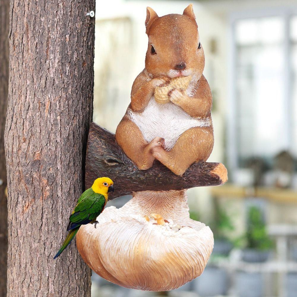 Resin Bird Feeder Cute Art Statue Multi Functional Animal Figurines  Drinking Water