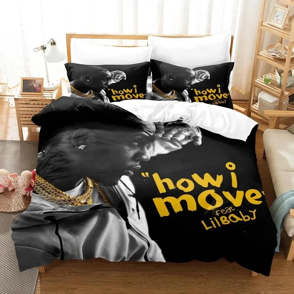 3D Print Lil Baby Rapper Bedding Set Duvet Cover Bed Set Quilt Cover Pillowcase Comforter King Queen Size Boys Adult Bedding