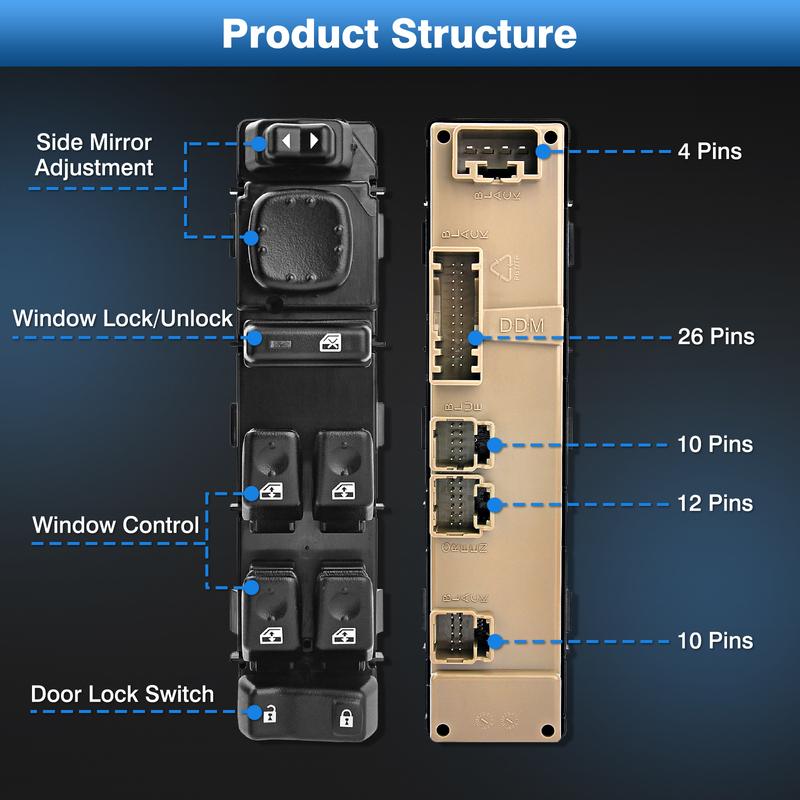 Power Window Switch 10398568 15883323 for Chevy Avalanche Silverado Suburban Tahoe Chevy Tahoe Sierra Yukon