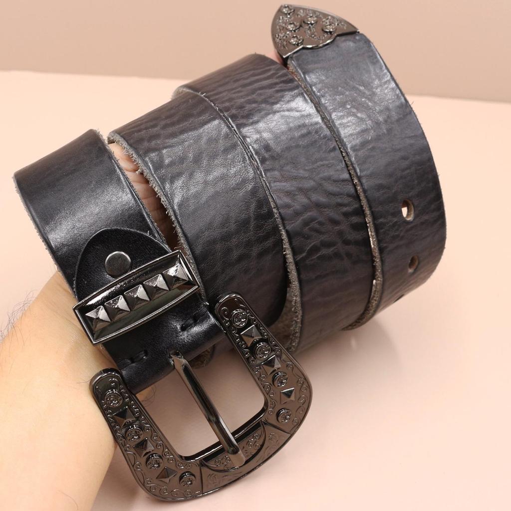 Men's Genuine Leather Western Belt with Texan Buckle - Top Layer Cowhide, Retro Style, Stock Clearance.