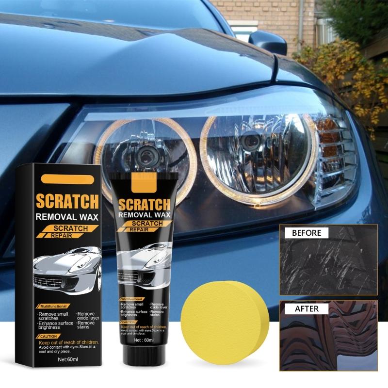 60ml/2oz Autokratzerentferner Universelles Autolack-Kratzer-Polierwachs Oberflächen-Kratzerreparaturpaste mit Schwamm
