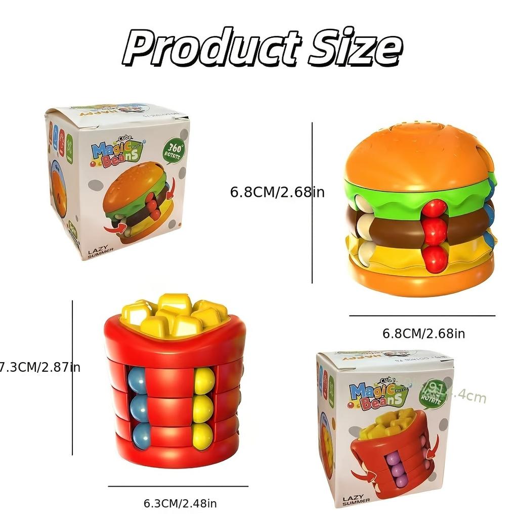 1pc Burger & Fries 360° Rotating Decompression Toy - Colorful Fast Food Shapes, Boosts Logical Thinking, Relax Puzzle for Youngsters & Adults