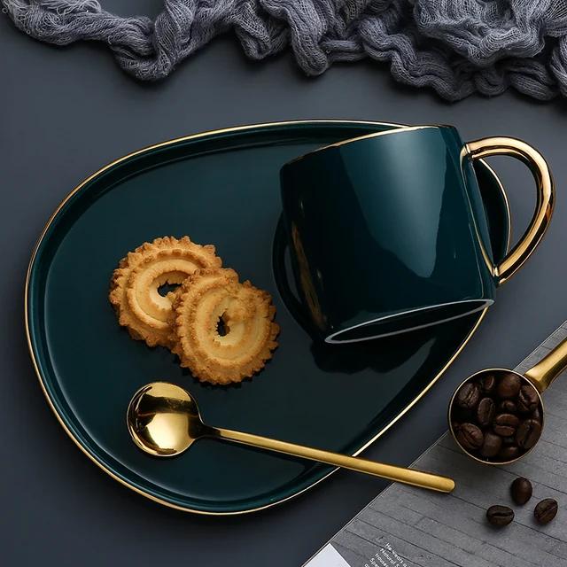 Simple Modern Ceramic Spoon Set Gold Metal Tea Cup Vintage Reusable Tazas De Cafe Drinkware Coffee