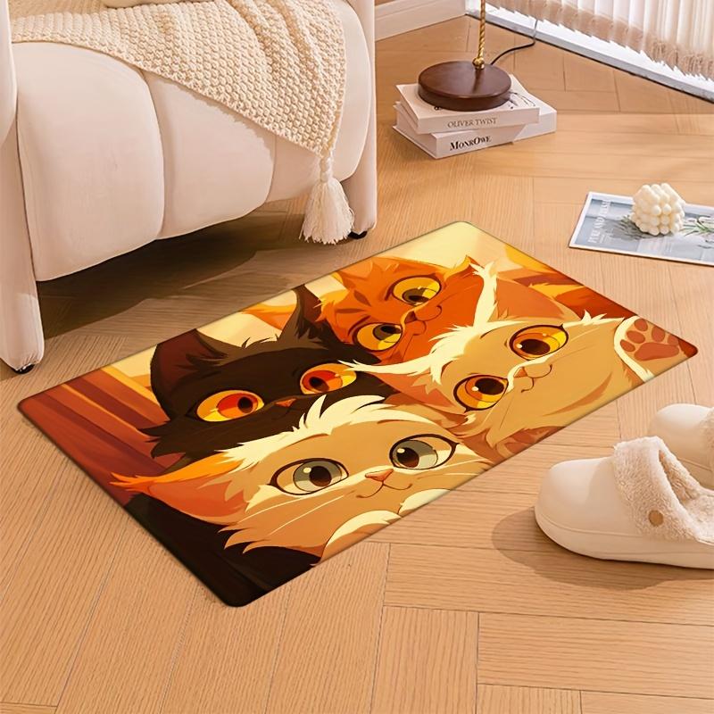 Flannel Thickness 0.47inch Foot-1pc Cartoon Character Fatigue Door Mat, Oil Painting Kitten Print Absorbent Anti-slip Mat Area C