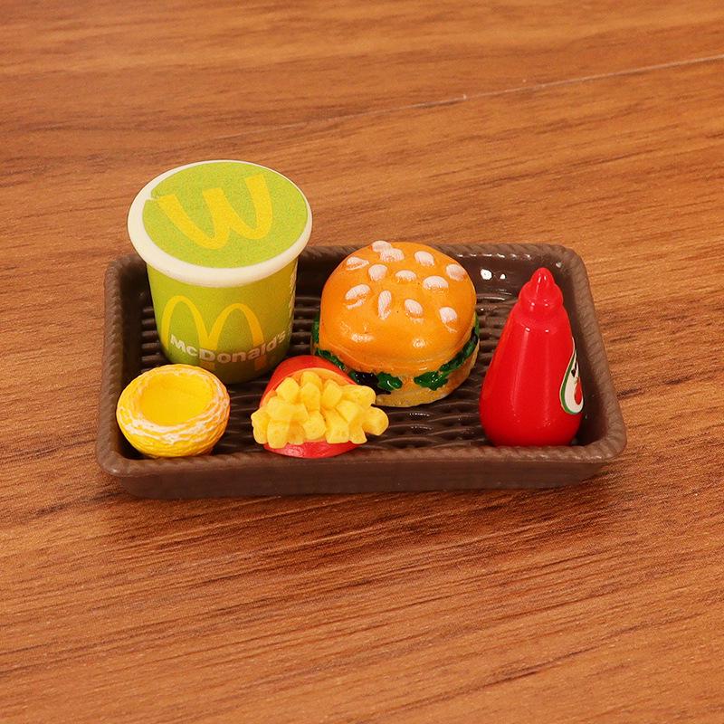Miniature Dollhouse Food Set: Burger, Cola, Fries, Egg Tart & Plate