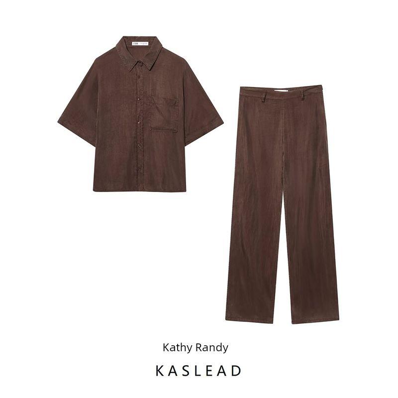 Kaslead New Arrival Women's Fashion Style Fashion Drape Shirt Casual Pants 6929064 6929016