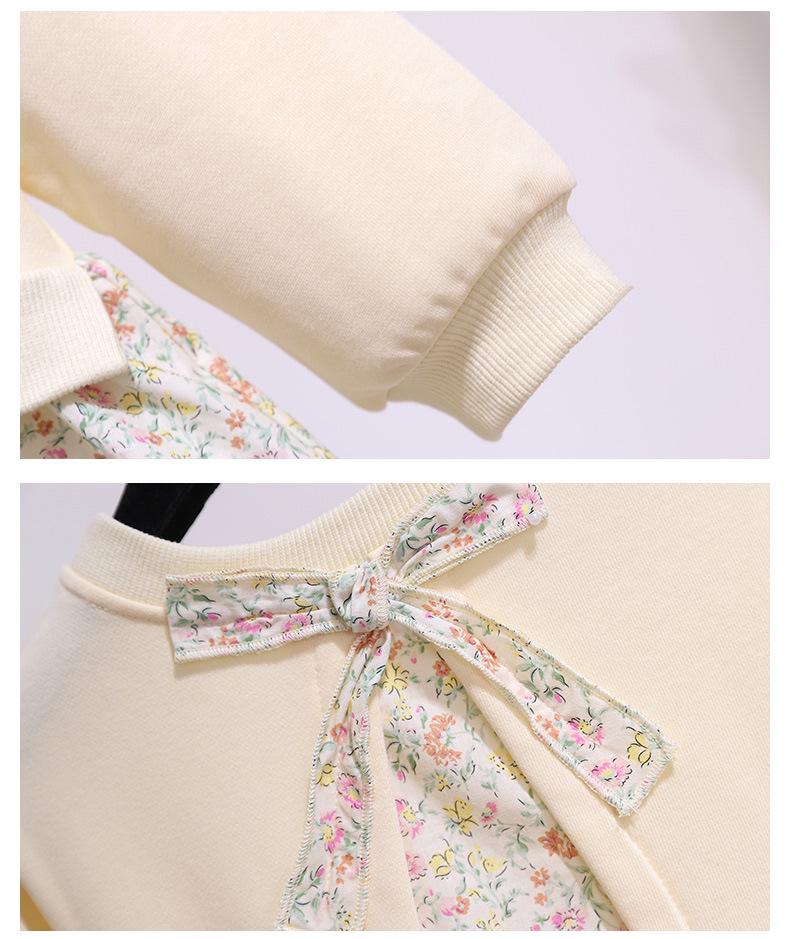 Dívčí svetrové šaty s květinovým prošíváním - Dlouhý rukáv, dvoudílný vzhled pro jaro a podzim