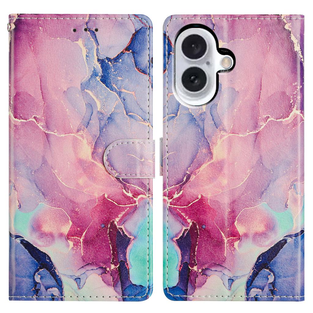 For iPhone 16 Wallet Phone Case PU Leather Flip Cover with Stand Card Holder Painted Design