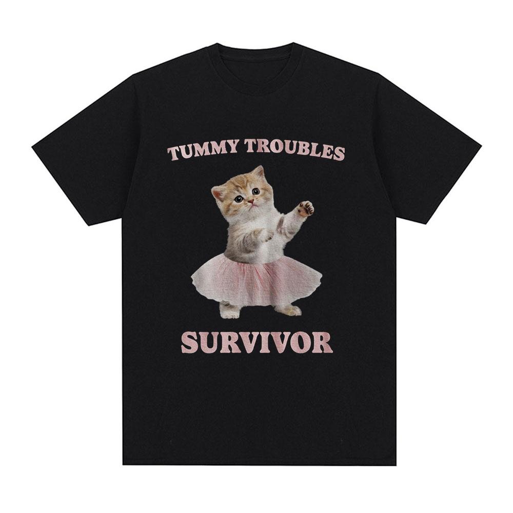 

Tummy Troubles Survivor Funny Cat Meme T-shirt Men Women Clothes Fashion Short Sleeve T-shirts Cotton Casual Oversized T Shirts S разноцветный