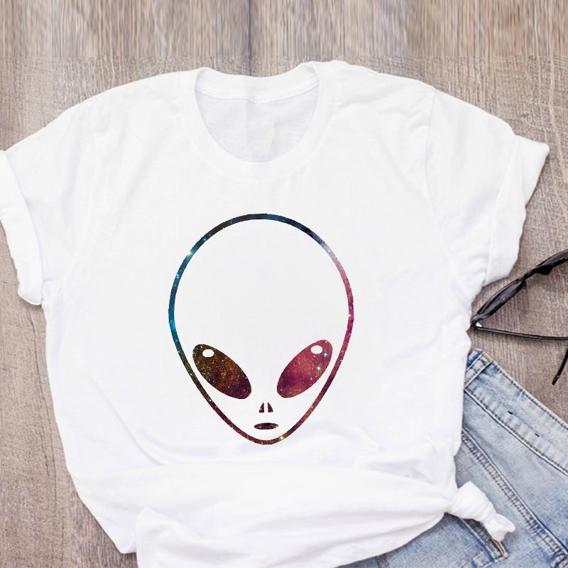 Women Graphic Cartoon Alien Color Ladies Summer Print T Shirt Shirt Tops Lady Clothes Womens