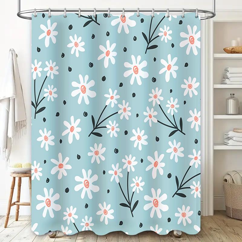 Vibrant Floral Shower Curtain Set for Bathroom Decor Blue and White Flower Pattern Waterproof Fabric with Rod Rings Perfect Gift