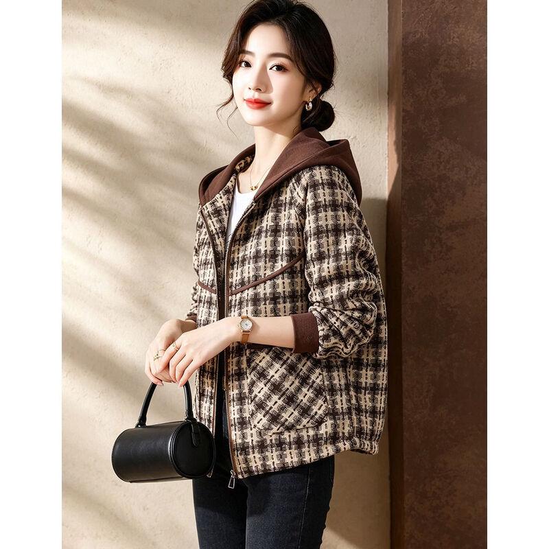 D.F.DEAR Women's Casual Hooded Plaid Jacket