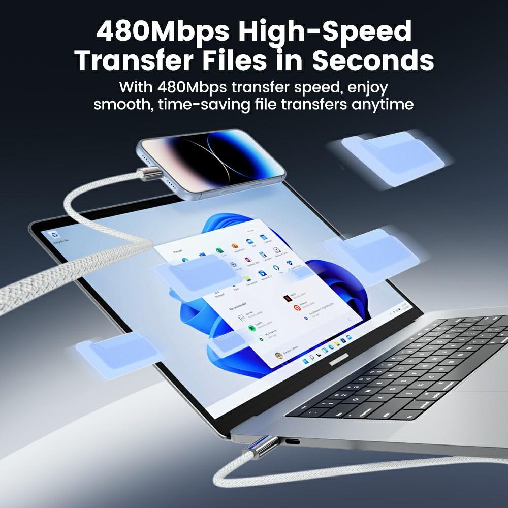 TOOCKI TX110C1 1m Mini Zinc Alloy PD 27W USB-C To iP Cable 480Mbps Fast Data Transfer Cable with Smart Chip