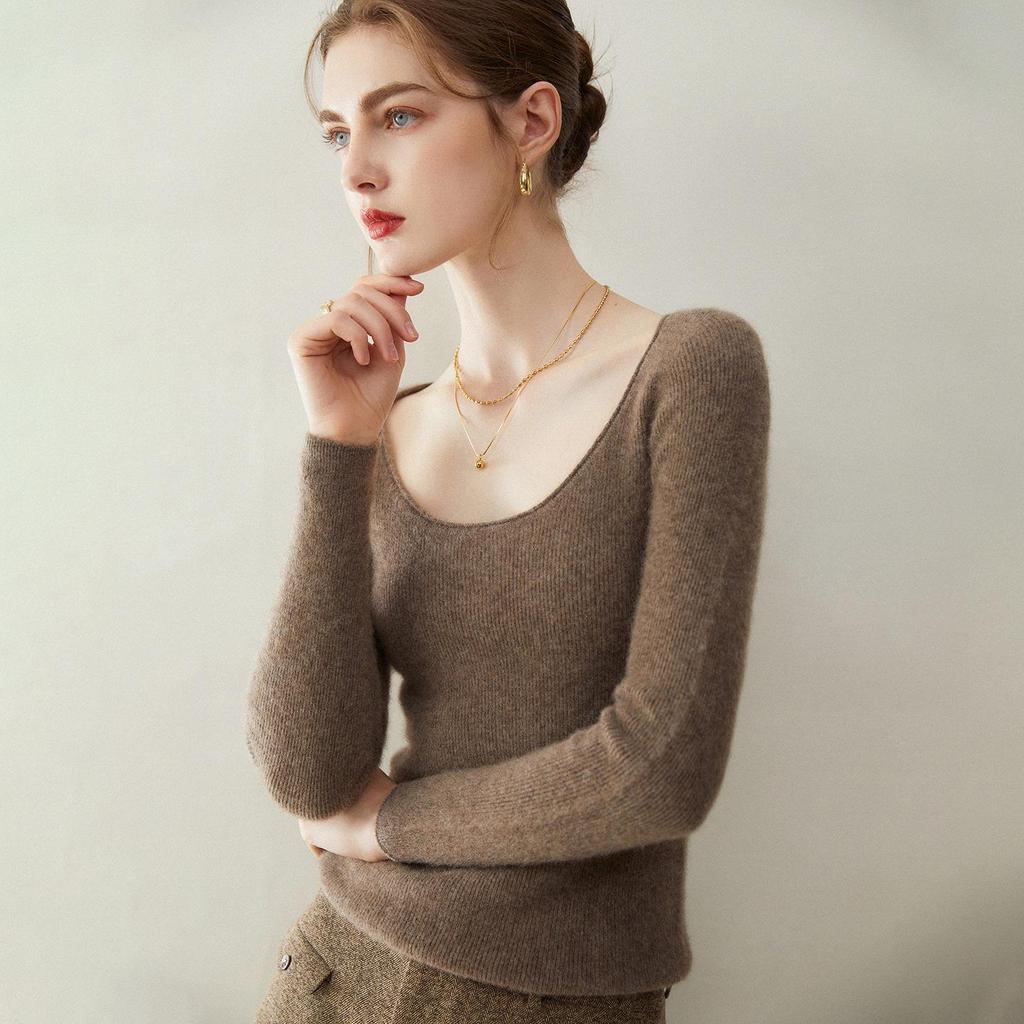 2025 Women's 100% Pure Cashmere U-Neck Slim-Fit Knit Sweater, Autumn/Winter Collection