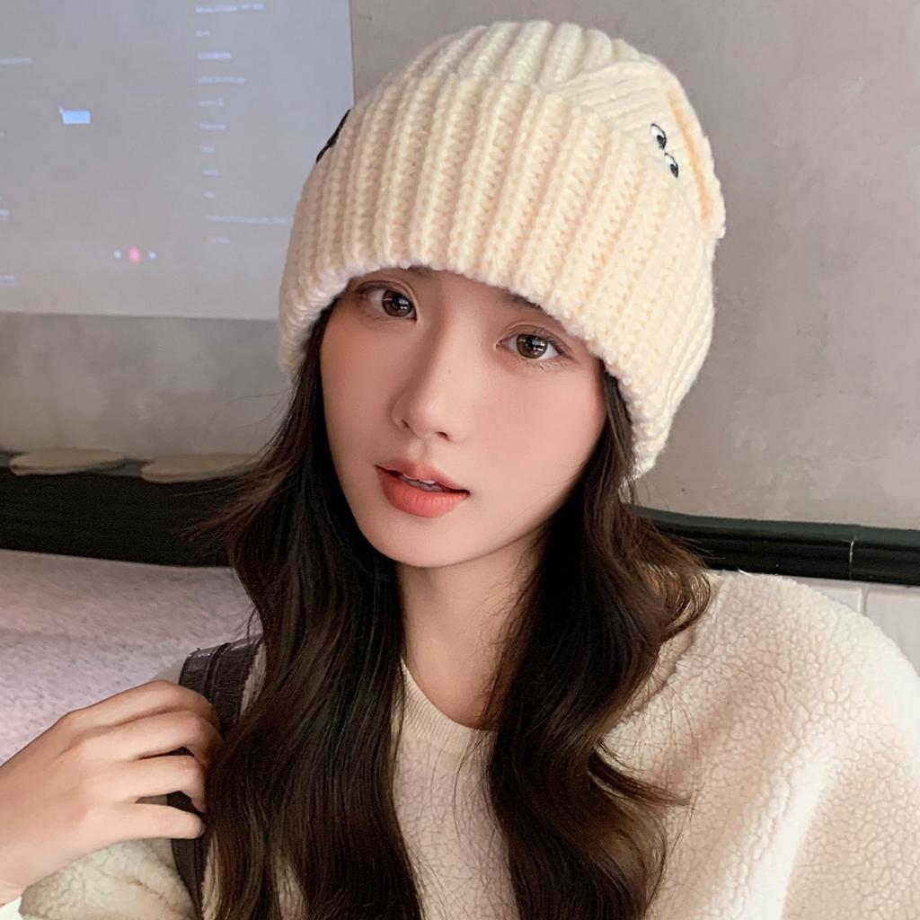 New Style Woolen Hat for Women In Autumn and Winter Warm Ear Protection Hat  Fashionable and Versatile  Face Showing Small Knitted Hat  Cold Eye Hat
