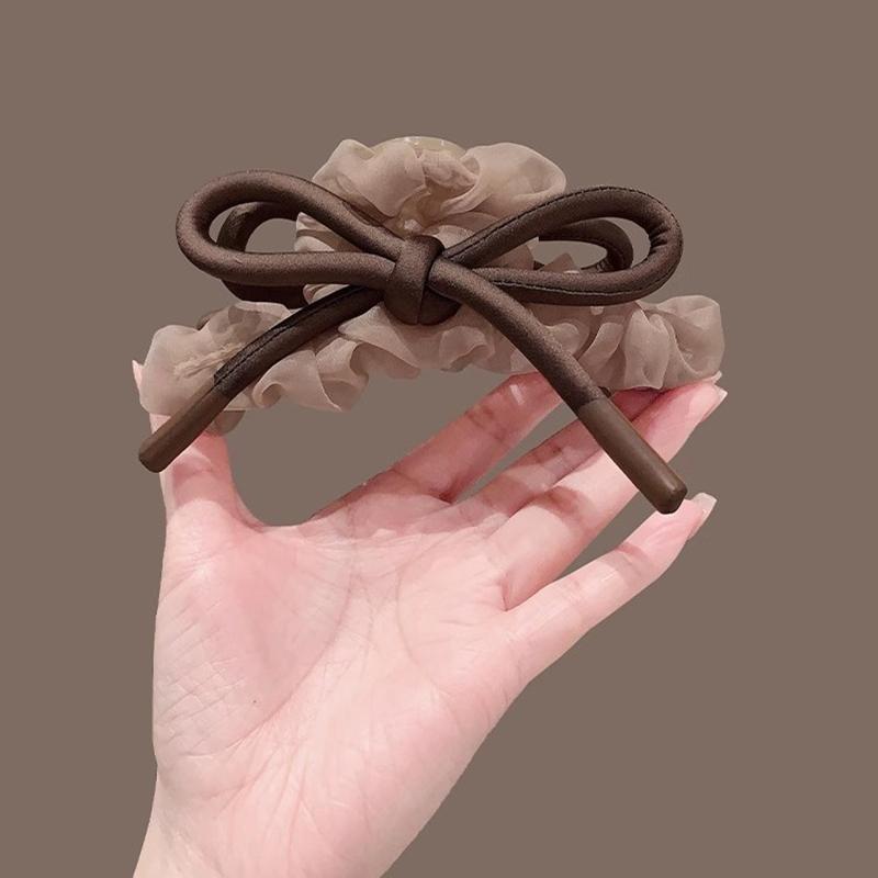 New Mesh Tulle Large Bowknot Grab Clip Elegant Retro Female Ponytail Braid Claw Clip Hair Accessories Gift Headdress