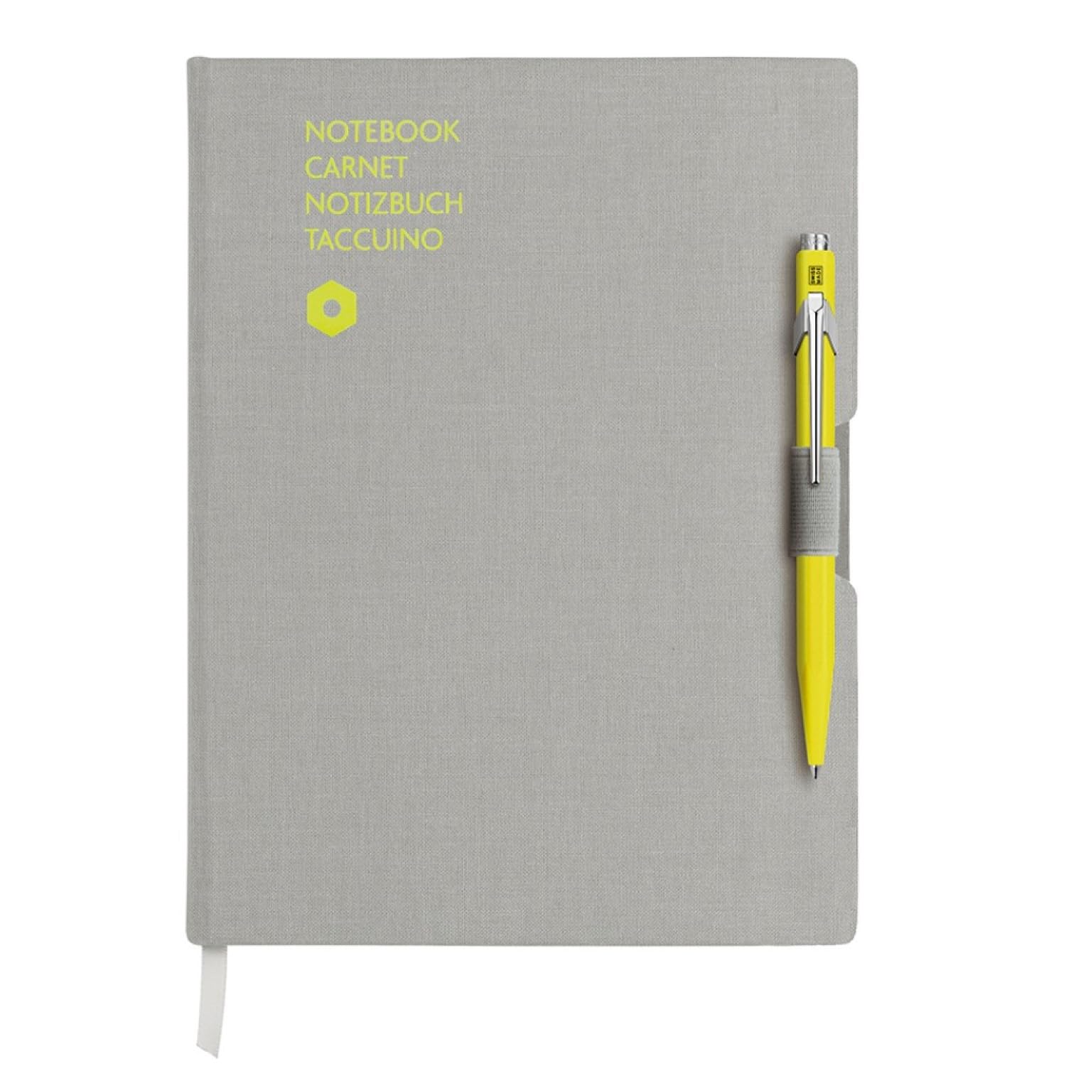 

Caran d Ache Gift Set 849 NF8491-401 Gray A5 Notebook with Fluorescent Yellow Ballpoint Pen, Officially Imported