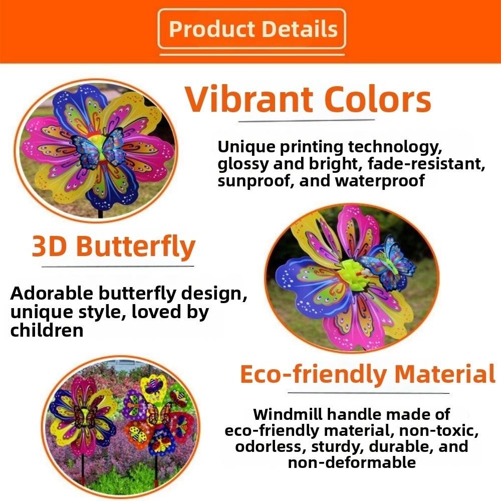 Colorful Plastic Dance Butterfly Windmill Standing Lawn Flower Pinwheel  Outdoor Party Picnic Decor