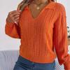 GMXIA Women's Fashion Casual Solid Color Autumn Winter Long Sleeve Lapel Loose Plaid Knit Pullover