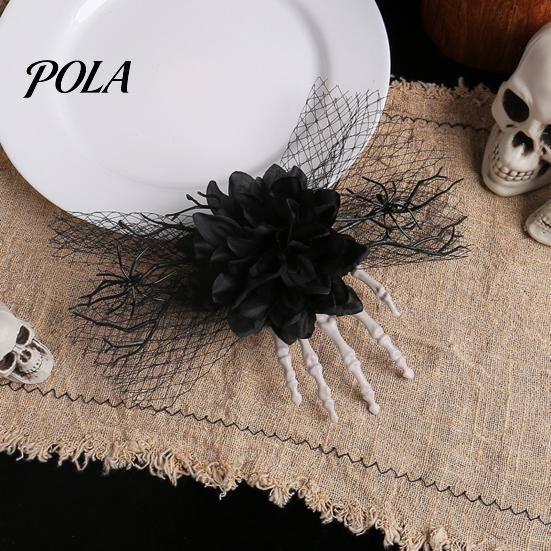 Halloween Hair Jewelry Gothic Skeleton Hand Flowers Clip with Black Mesh, Decorative Pins Skull Bone Claw Hairpin for Girls,Women, Party Costume