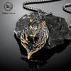 Punk Nordisk Odens Varg Halsband Guld Rostfritt Stål Svart Sten Viking Fenrir Hänge Retro Amulett Smycken för Män