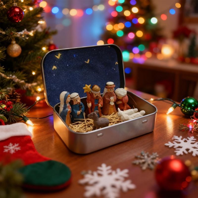 Christmas Gift Set Small Nativity Figurines Resin Scene Ornament for Blessing Holiday Decors Festival Atmosphere
