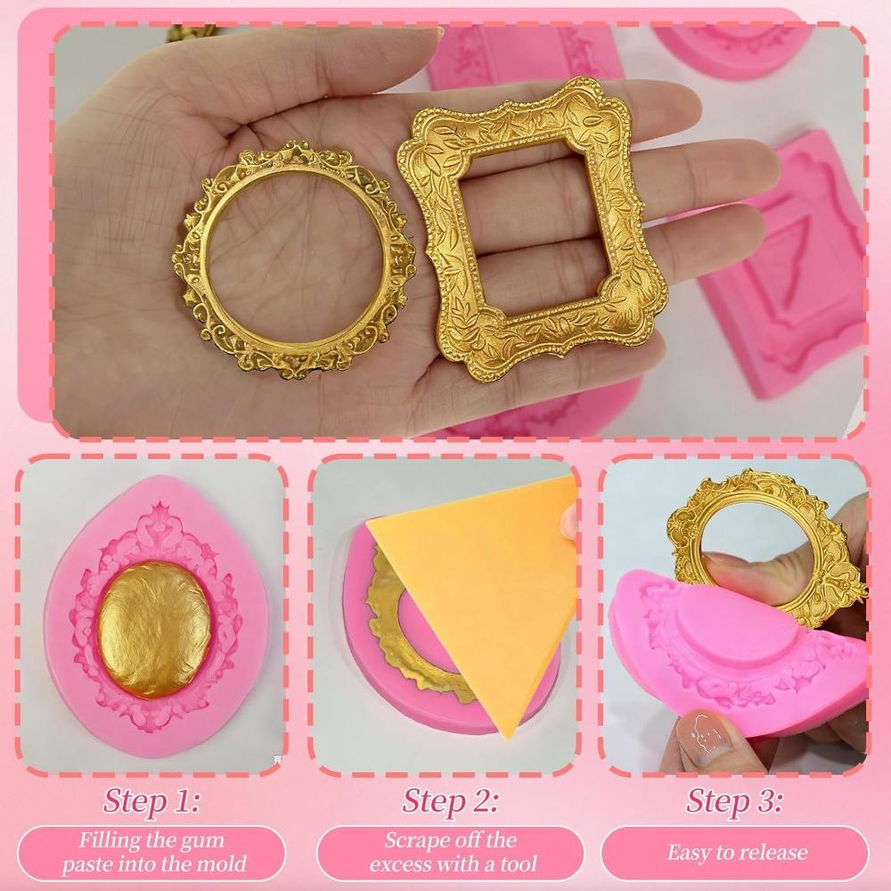 8pcs Picture Frame Mold Baroque Frame Chocolate Mold Vintage Photo Frames Silicone Molds