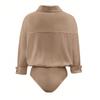 Women's Long Sleeve V-Neck Collar Bodysuit Blouse, Business Casual  Work Top