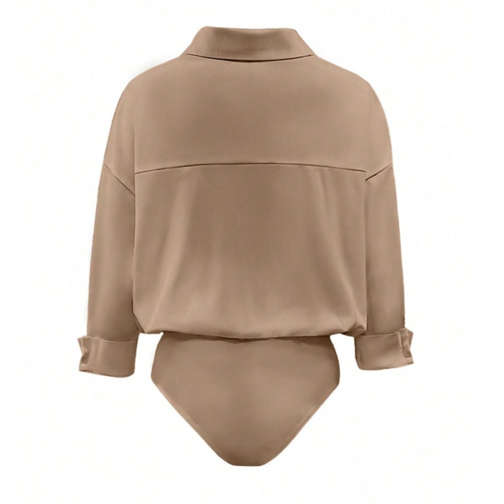 Women's Long Sleeve V-Neck Collar Bodysuit Blouse, Business Casual  Work Top