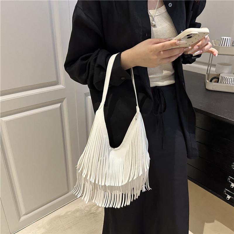 Lange Quasten Damenhandtasche Mode Umhängetaschen für Damen Handtasche Weiches PU-Leder lässige Hobo-Tasche Achseltasche Damen Tote