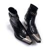 Stivali Western in Metallo Nero Uomo Retro Tacco Spesso Rivettati Punk Stivaletti Corti Stivaletti Chelsea Appuntiti alla Moda Uomo Pelle Donna