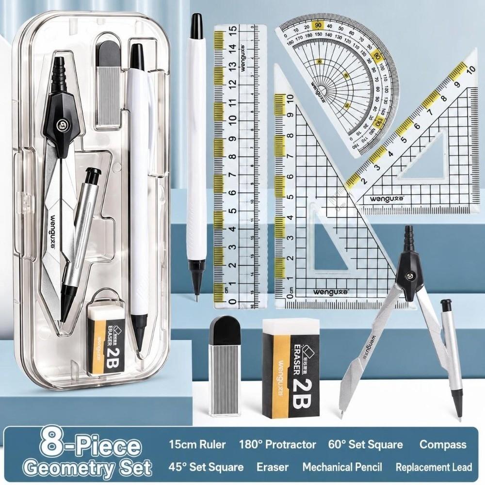 8-teiliges Winkelmesser-Dreiecklineal-Set Schülerzirkel-Set Zeichenzirkel Schulbedarf