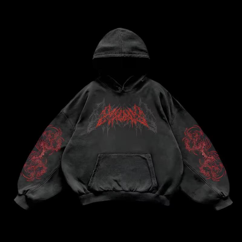 Purple Inferno Dragon Graphic Hoodie Women Oversized Vintage Goth Streetwear Long Sleeve Pullover Sweatshirt Gothic Casual Daily Outfit Harajuku Style