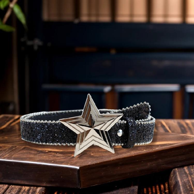 Shimmering Power Jeans Belt for Adult Women Sequined Waist Belt All Matching Star Buckles Belt Pants Shorts Waistband