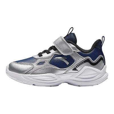 Kids Synthetic Leather Fashion Versatile Lightweight Shock Absorbing Low Top Running Shoes Kids Sneaker Blue Silver A12449977N-1