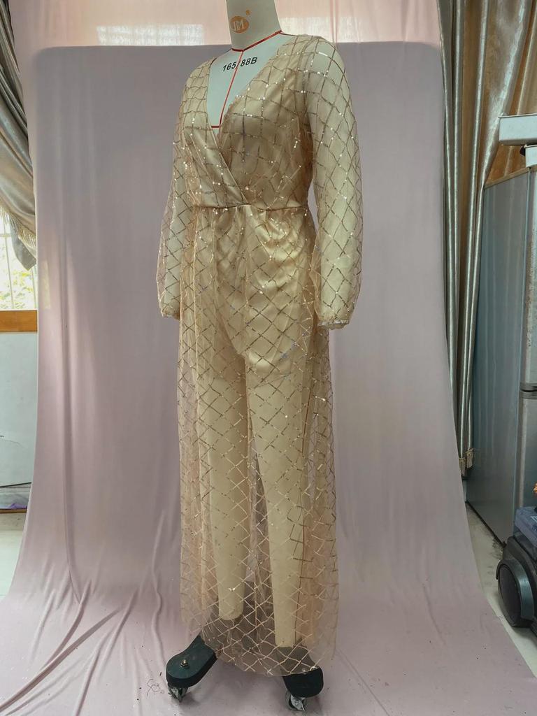 2025 Winter European & American Women's Sexy V-Neck Backless Gold-Stamped Dress