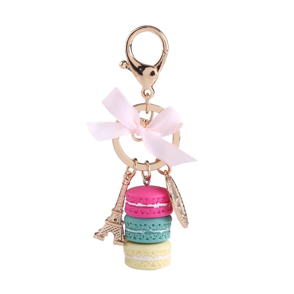 Key Chain) Colorful Macaroon Keychain 4.45 Inch Cute Keyring Pendant Bowknot Coin Macaron Eiffel Tower Keychain Women Accessory