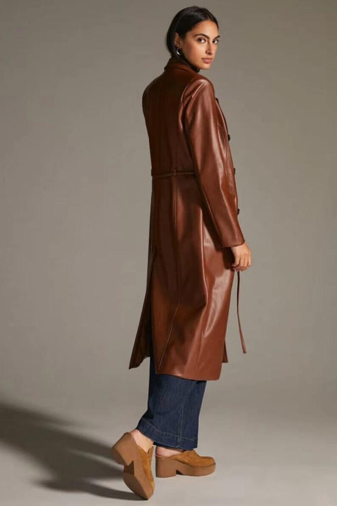 Trench Coat Halloween Formal Casual Stylish Real Soft Lambskin Leather Women's