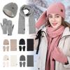 Womens Ladies Thick Knit Hat Scarf AND Touchscreen Gloves Set Knitted Winter
