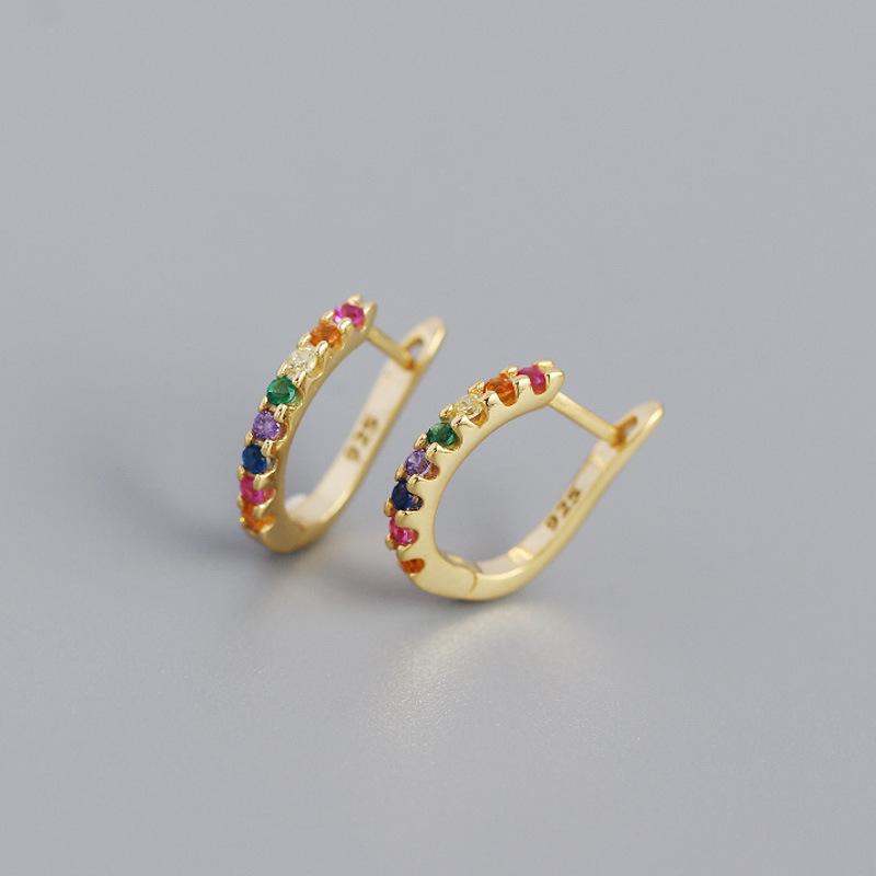 Minimalist Earrings Mini Hoop Gold Plated Huggie Sterling Silver rainbow Colorful Zirconia Earrings for Women Clip Hoop Earrings