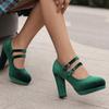 Q/Women's High Heel Single Shoes Elegant Suede Solid Color Waterproof Platform Thick Heel Large Low Top Shoes