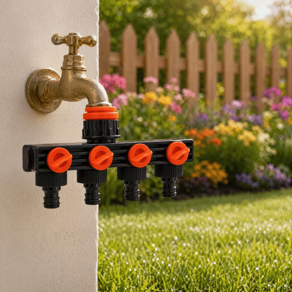 ABS Pipe Splitter,garden Hose Splitter Black and Red 4 Way Water Connector  Outdoor Patio Use