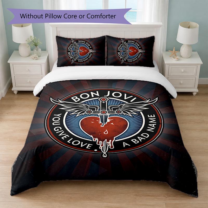 Set Biancheria da Letto 3 Pezzi Stampa Bon Jovi Copripiumino con Due Federe Biancheria da Letto Morbida per Camera da Letto Domestica