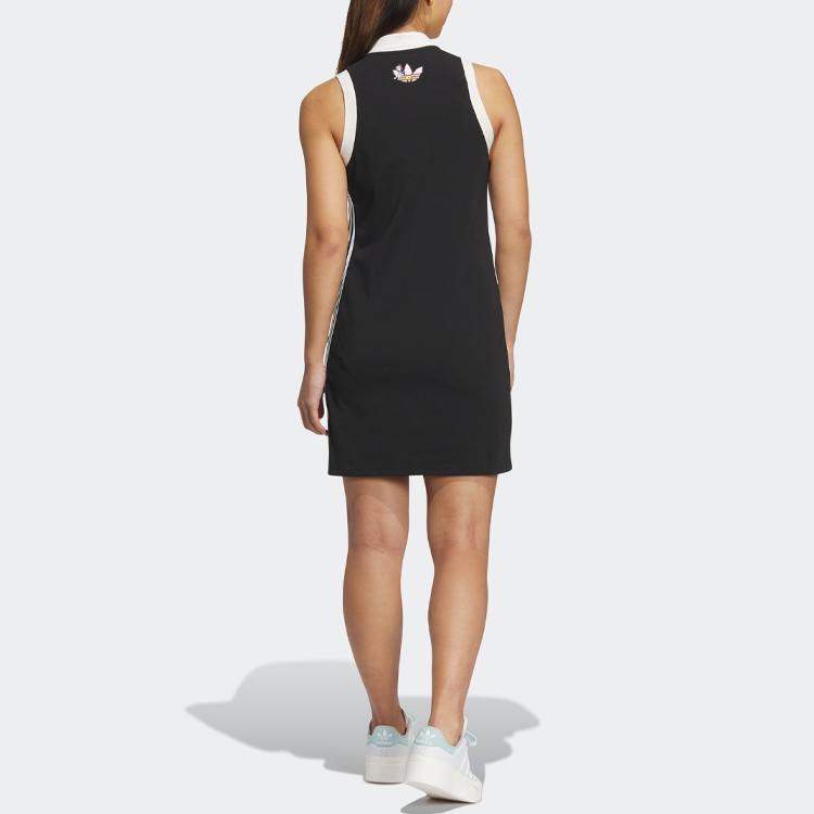 Adidas Originals X Monkey Kingdom Collaboration Spicy Girl Series Color Block Polo Neck Sleeveless Dress Women Dresses Black IP1779